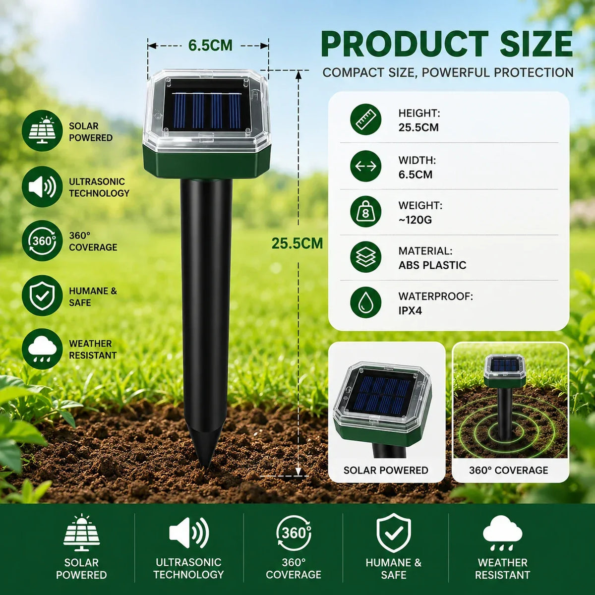 Solar Powered Waterproof Screw Mole Repellent