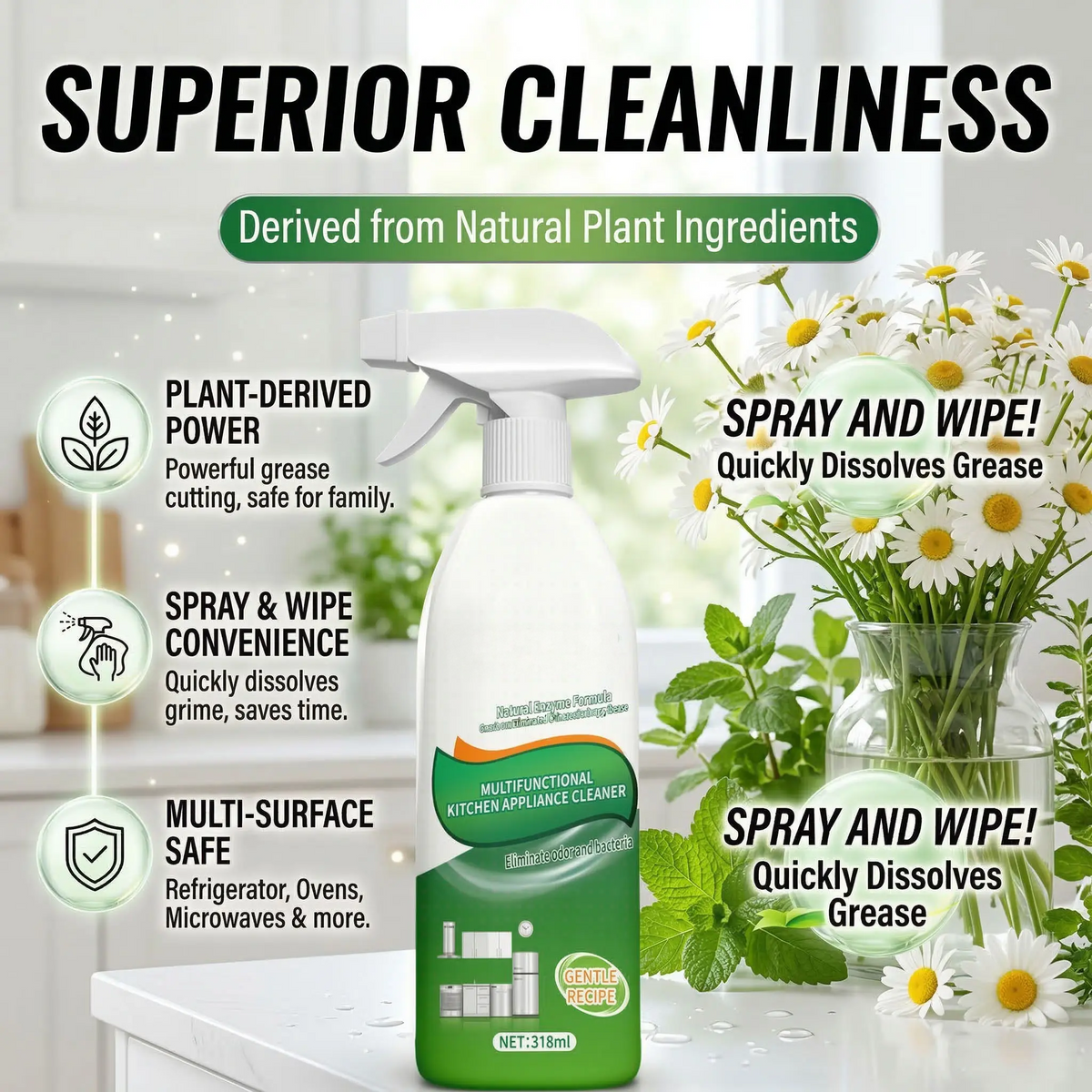 Natural Enzyme Kitchen Spray – Grease & Mold Remover